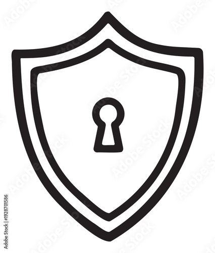 A black outline shield icon with a keyhole symbolizes digital security and online protection, perfect for applications, user interfaces, or businessrelated informational graphics.