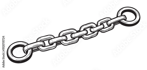 Monochrome chain with durable links and secure rings conveying concepts of strength and reliability perfect for construction materials or security system visuals