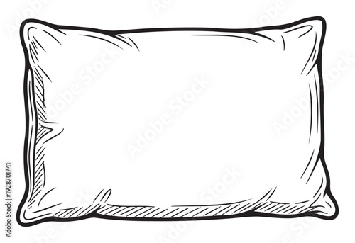 Comfortable fluffy pillow outline drawing suitable for bed linen advertisements, sleep health awareness campaigns, or cozy home interior decor concepts.