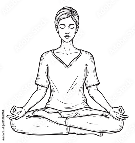 Mindful person practicing yoga meditation in a peaceful lotus position for wellness and spiritual balance, perfect for health and relaxation content