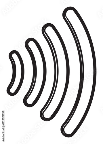 A clear bold graphic representing wireless communication signals or sound waves, ideal for technology applications, contactless payment indicators, and connectivity symbols.