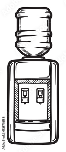 Traditional water cooler with an upright bottle, depicted in a striking monochrome visual style, perfect for illustrating themes of hydration, office environments, or general beverage
