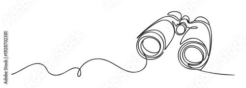 Sleek single line binoculars graphic representing vision and foresight, perfect for marketing materials, educational resources, and navigational themes.