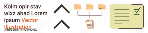 Data organization, process workflow, digital filing, archiving, task management, information flow. Arrows, folders document stack checklist icon. Data organization and process workflow emphasis