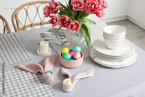 Vase with tulips, Easter eg...
