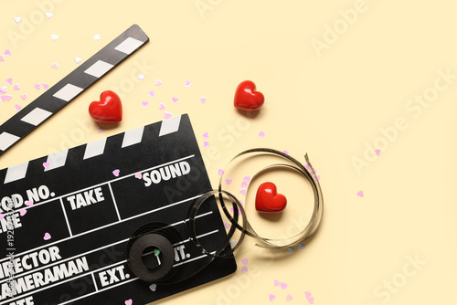 Movie clapper with film ree...