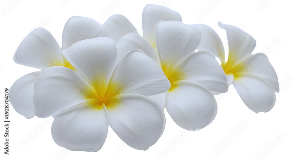 Fototapeta premium Illustration of White Plumeria Flowers Clustered Against White Background Isolated Isolated on transparent background