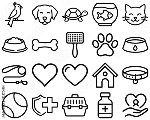 Set of 20 pet care icons vector