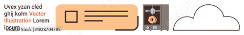 Technology, 3D printing, additive manufacturing, design tools, cloud storage, innovation. A 3D printer, cloud icon and interface elements . Technology and 3D printing innovation concept