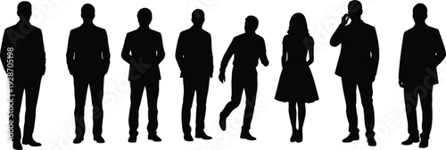 Silhouette of business people standing in formal wear, corporate team concept isolated on white background illustration set