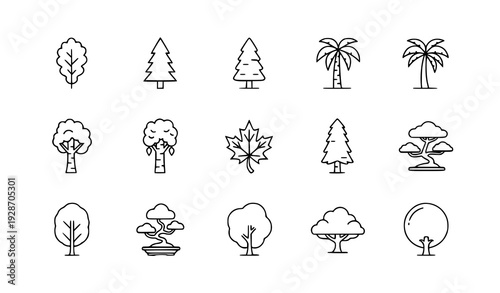 Tree Line Icon Set Forest and Garden Outline Vector Collection