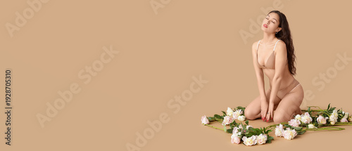 Young Asian woman in underw...