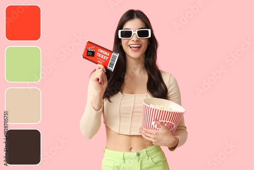 Young woman with popcorn an...