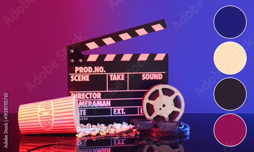 Movie clapper with film ree...