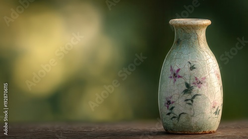 Decorative antique-style vase with floral design.
