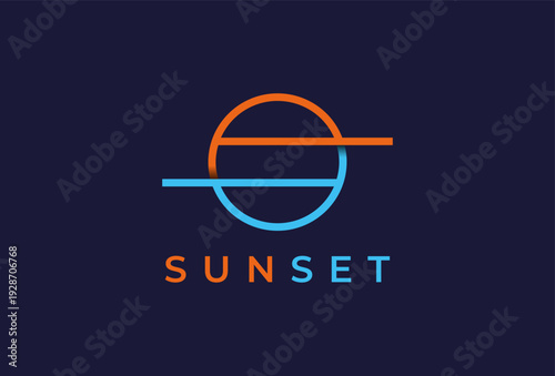 Simple Sun and Sea for sunset or sunrise Symbol Design Element
