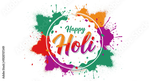 Vibrant happy holi festival greeting with colorful splashes and textured background