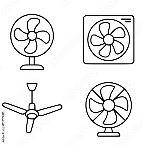 Icon, 4 fan illustrations with outline design