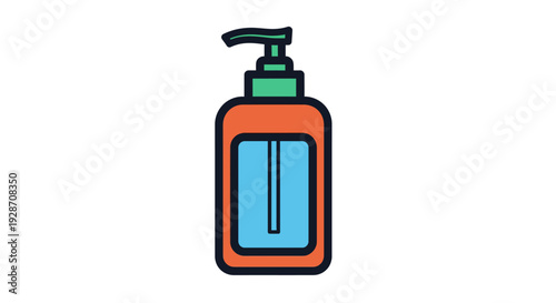 A straightforward graphic illustration of a pump bottle dispenser, typically used for liquid hand soap, lotion, or sanitizing gel, emphasizing daily hygiene and personal care essentials