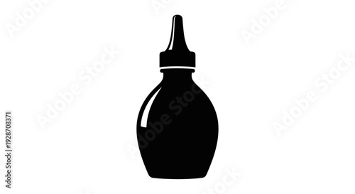 Versatile black silhouette icon of a squeeze bottle with a pointed applicator tip, ideal for dispensing liquids, essential oils, or air in various health, cosmetic, and laboratory applications
