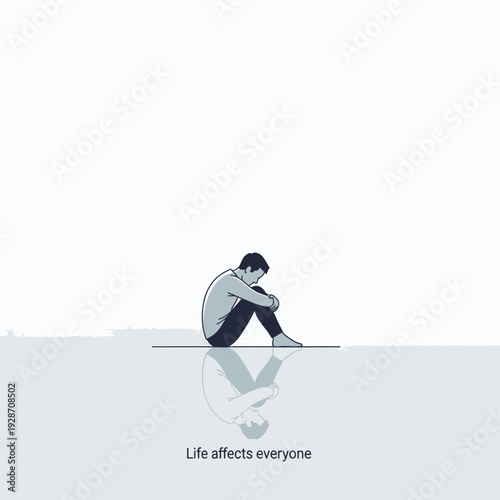 Sad man sitting alone with reflection, feeling lonely and depressed, life affects everyone