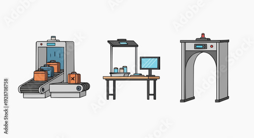 Industrial security scanners, workplace setup, and access control gate in a modern facility environment from a straightforward viewpoint illustrating workflow