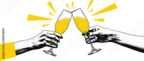Two hands holding champagne flutes in a toast, celebrating a special occasion together with joy and elegance