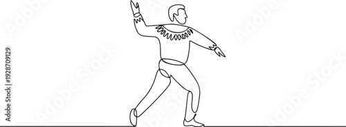 Side view of a man dancing at a Chilean festival. Fiestas patrias chile. one line art icon drawing vector