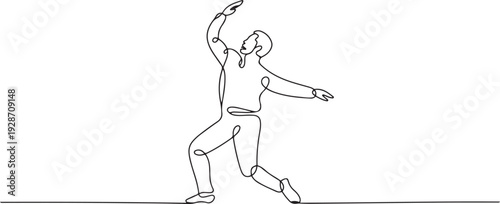 Side view of a man dancing at a Chilean festival. Fiestas patrias chile. one line art icon drawing vector