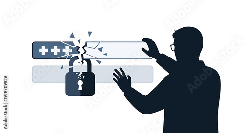 Cybersecurity concept Hacker breaking password and unlocking security lock. Vector Illustrations. EPS Editable