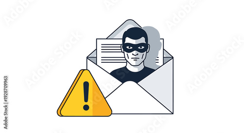 Cybersecurity Threat Alert Phishing Email Scam with Warning Symbol. Vector Illustrations. EPS Editable