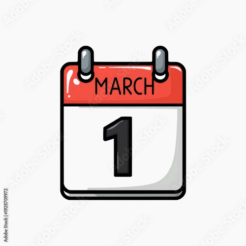 A colorful vector graphic illustration of a calendar page for March 1st