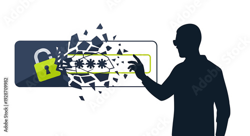 Cybersecurity Threat Hacker Cracking Password and Breaking Security Lock. Vector Illustrations. EPS Editable