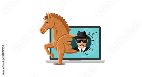 Trojan Horse Cyber Attack Concept Illustration. Vector Illustrations. EPS Editable
