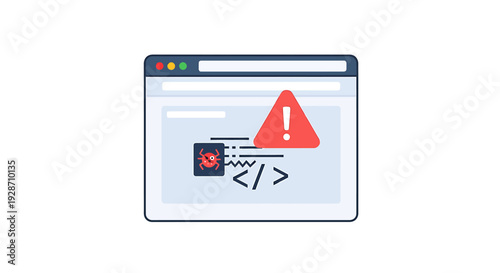 Website Error Alert with Warning Symbol and Code Snippet. Vector Illustrations. EPS Editable