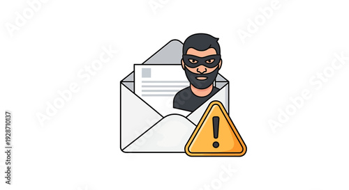 Beware of Email Scams and Phishing Attempts with a Warning Sign. Vector Illustrations. EPS Editable