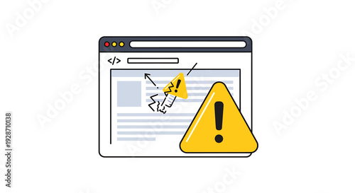 Website Error Warning Icon with Broken Link and Exclamation Mark. Vector Illustrations. EPS Editable