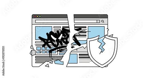 Website Security Breach and Data Protection Concept. Vector Illustrations. EPS Editable