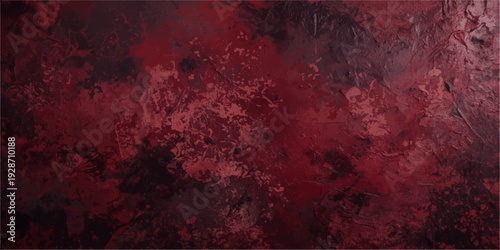 A dark and aged red grunge wall background features a dirty textured pattern with vintage paint effects and black grungy details for a dramatic artistic backdrop