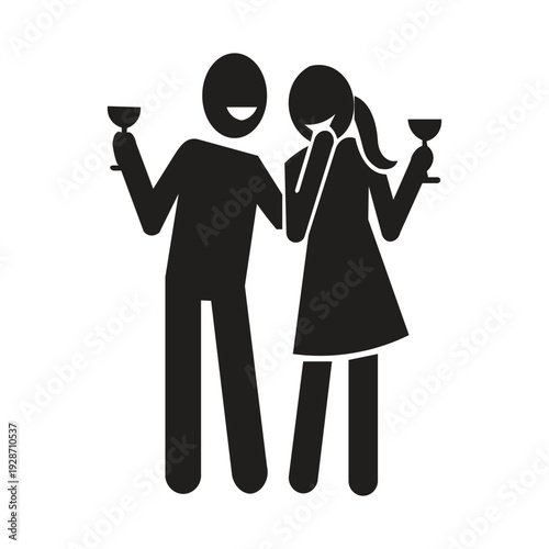 The silhouette illustration of a drinking icon depicting a couple generally depicts social interaction, friendship, or a romantic moment. These icons come in a variety of styles, from simple silhouett