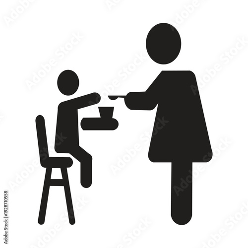 The iconic silhouette illustration of a mother feeding a child generally depicts love, nurturing, and the bond between a parent and child. This icon is often found in vector, cartoon, or minimalist si
