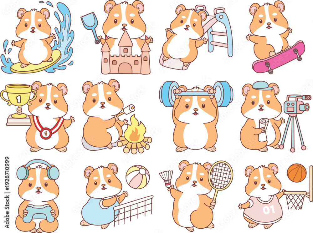 Fototapeta premium Cute set of hamster sticker with activity. Hamster 