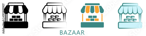 Bazaar Multi Style Icon Mini Illustration, Use For Modern Concept, Print, Ui, Ux Kit, Web And App Development. Vector Related To Ramadan, Eid Al-Fitr, Eid Al-Adha And More