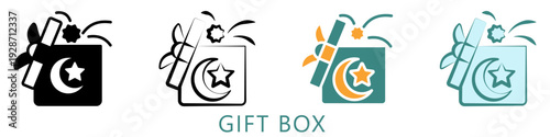 Gift Box Multi Style Icon Mini Illustration, Use For Modern Concept, Print, Ui, Ux Kit, Web And App Development. Vector Related To Ramadan, Eid Al-Fitr, Eid Al-Adha And More