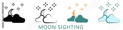 Moon Sighting Multi Style Icon Mini Illustration, Use For Modern Concept, Print, Ui, Ux Kit, Web And App Development. Vector Related To Ramadan, Eid Al-Fitr, Eid Al-Adha And More