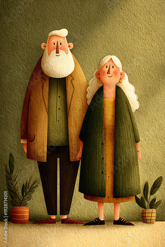 Wallpaper Mural Happy Elderly Couple Standing Together Illustration with Textured Art Style Torontodigital.ca