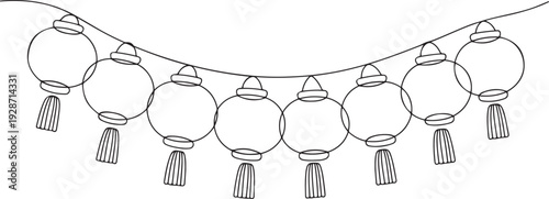 One continuous line of festival lanterns Minimalist simple linear style. one line art icon drawing vector