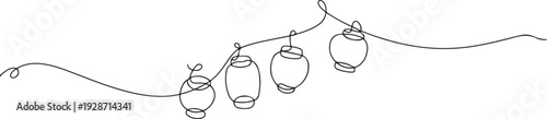 One continuous line of festival lanterns Minimalist simple linear style. one line art icon drawing vector