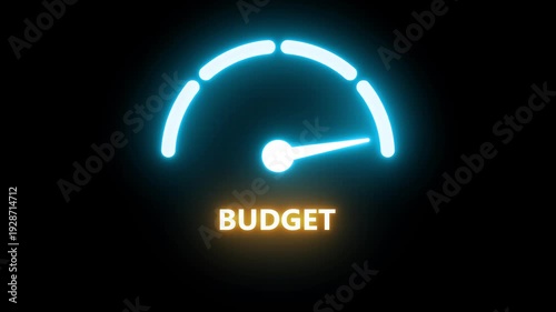 Budget low level concept illustration with barometer or tachometer meter on black background. Ideal for finance, savings, economy, management, and business educational visuals