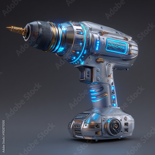 Wallpaper Mural Advanced Cordless Drill with Futuristic Design and Glowing Blue LED Lights Torontodigital.ca